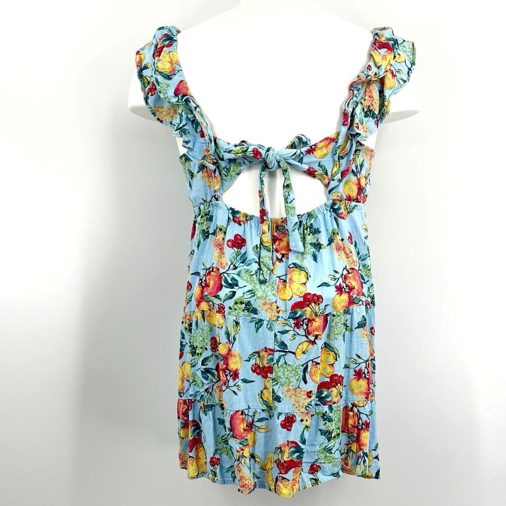 Lauren Conrad Fruit Babydoll Dress Large Linen Tie Back Ruffle Summer Farmcore